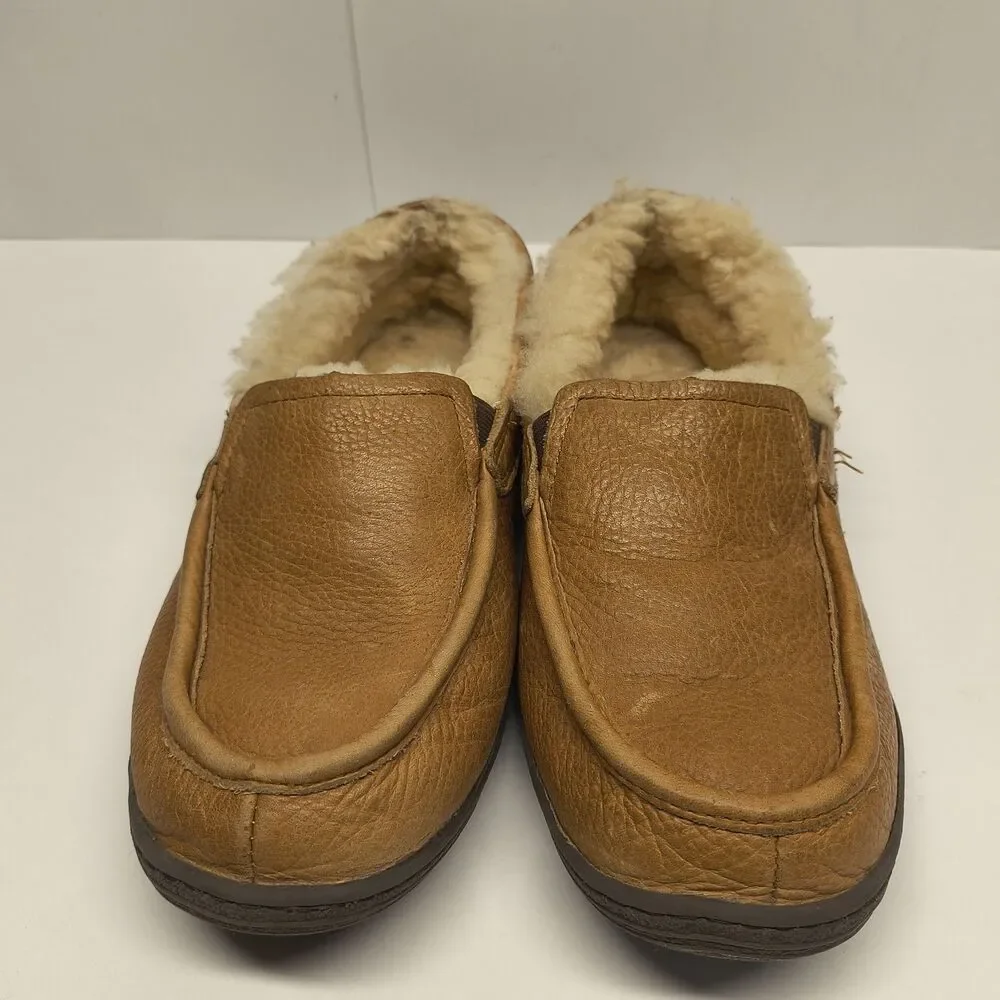 Cabelas Mens Size 8 Leather Shearling Lined Moccasin Slip On Comfort Shoes